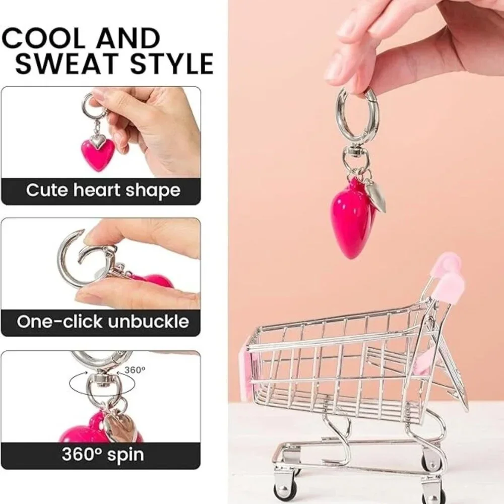 Sliver Keychain for Women, Cute Girls Heart Keychain, Pink Bag Charms Accessorie